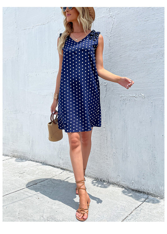 Euro Summer Blue Polka Dot Skirt