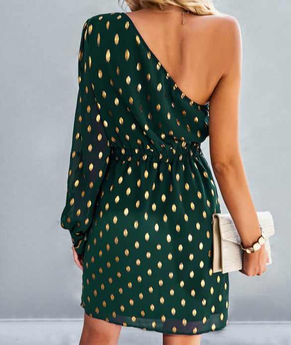 Diagonal One-Shoulder A-line Dress