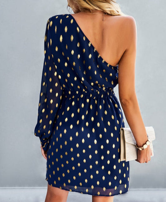 Diagonal One-Shoulder A-line Dress