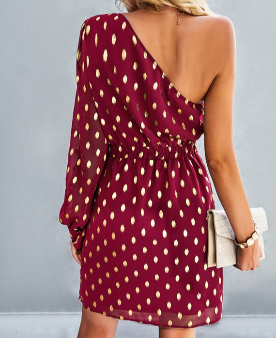 Diagonal One-Shoulder A-line Dress