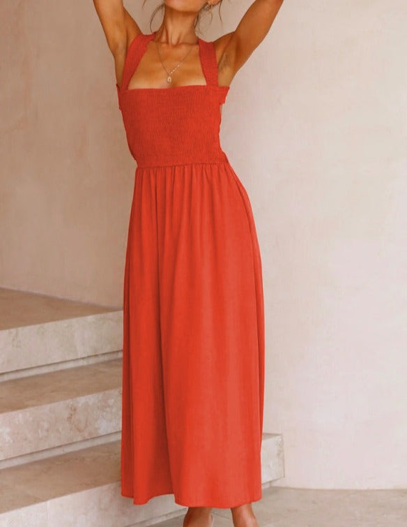 Solid Color Cotton Linen Sling Dress