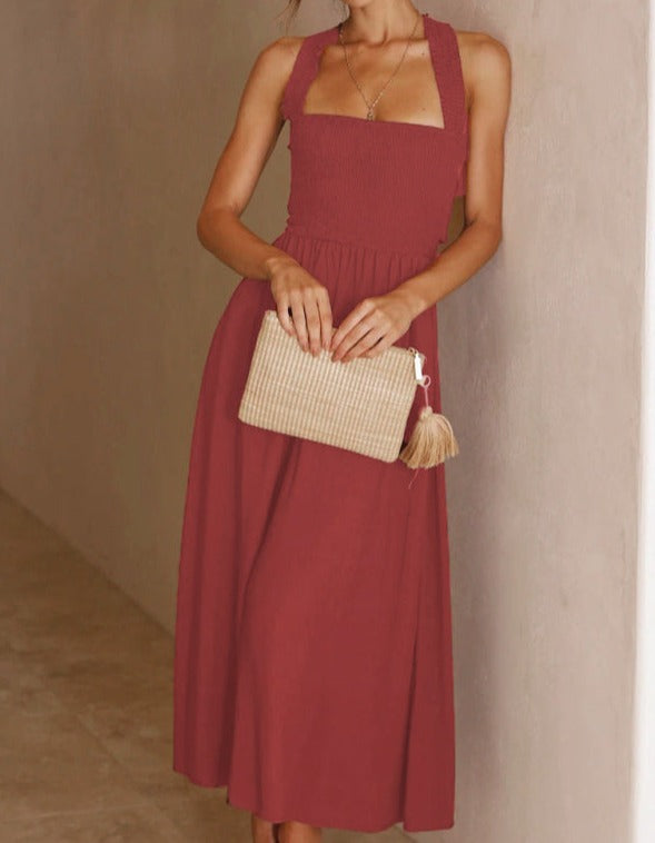 Solid Color Cotton Linen Sling Dress