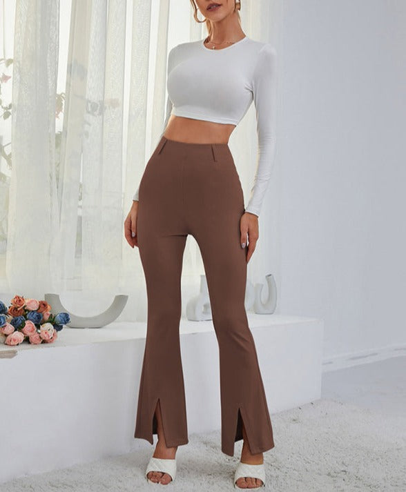 High-Waist Front Ankle Slit Pants