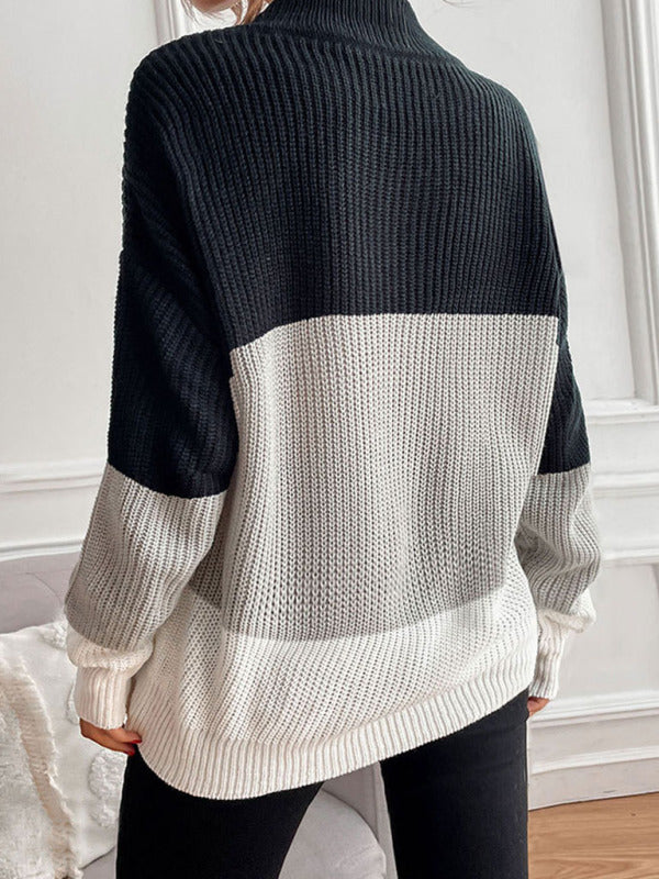 Blocked Style Turtleneck Sweater