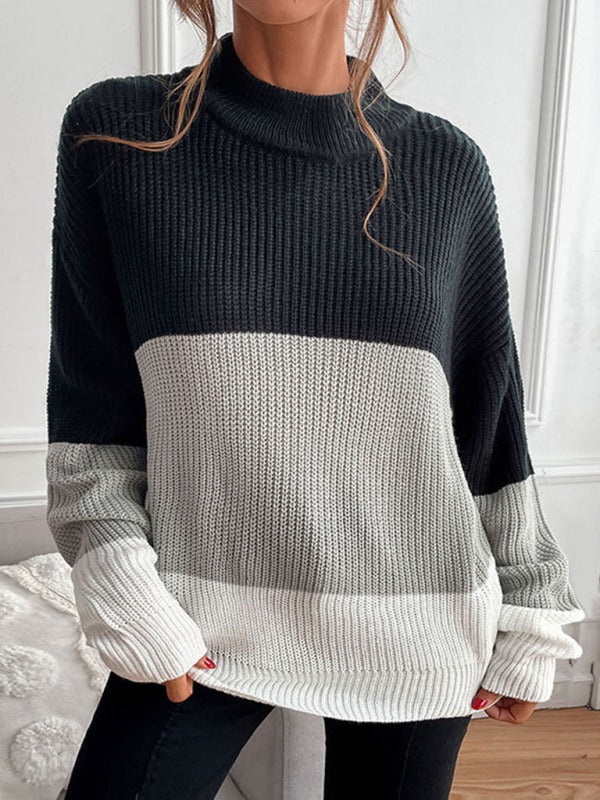 Blocked Style Turtleneck Sweater