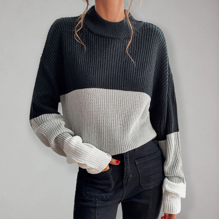 Blocked Style Turtleneck Sweater