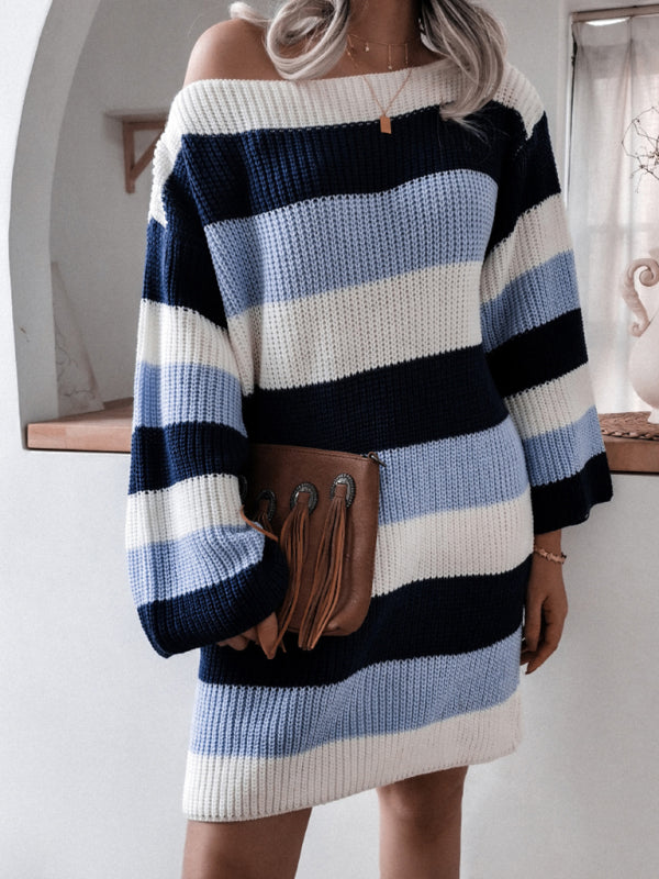 Oversized Contrast Striped Knitted Dress