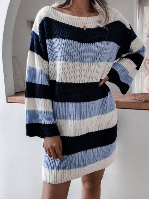 Oversized Contrast Striped Knitted Dress