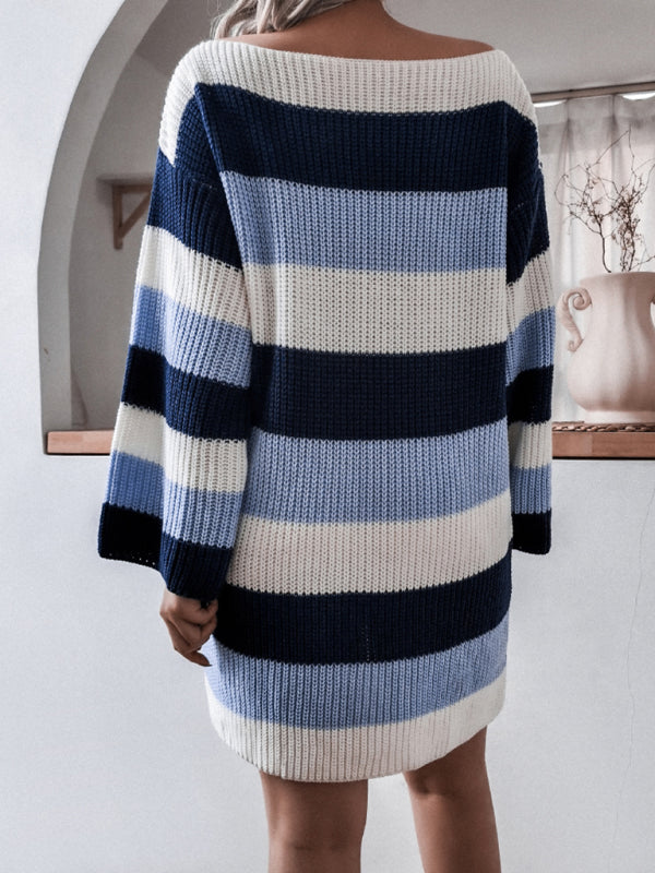 Oversized Contrast Striped Knitted Dress