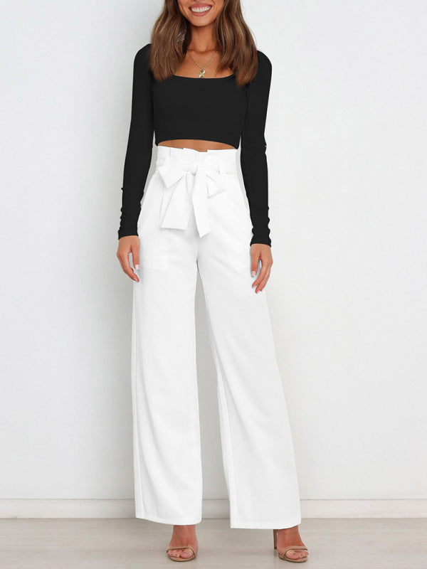 Versatile Tie Wide Leg Trousers