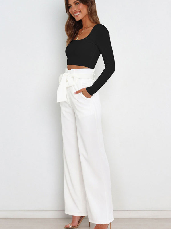 Versatile Tie Wide Leg Trousers