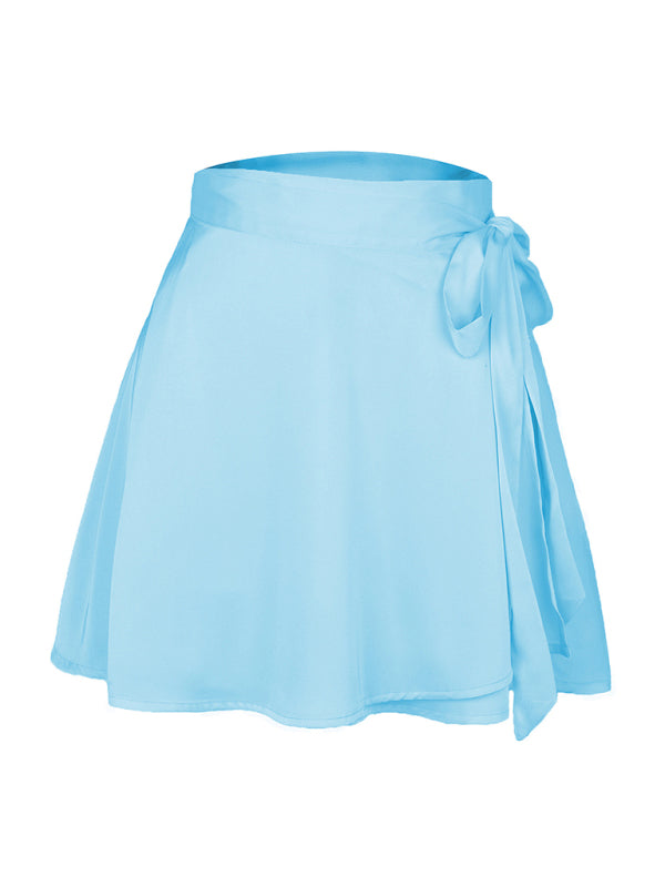 Color Satin Wrap Mini Skirt