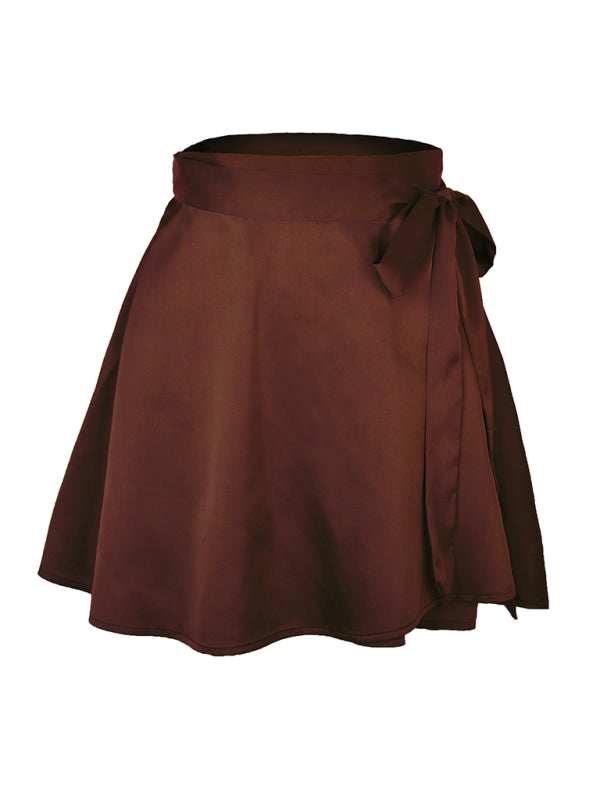 Color Satin Wrap Mini Skirt