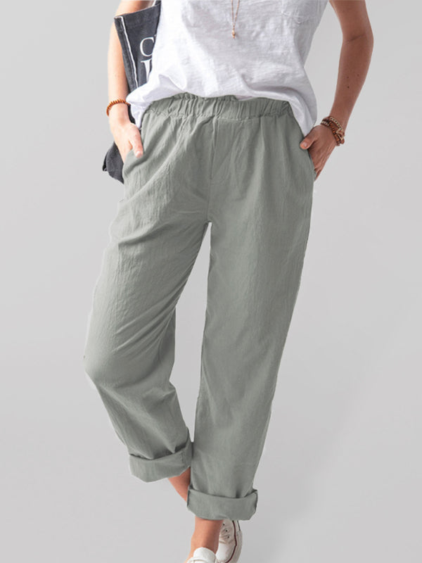 Casual Elastic High Waist Straight Trousers