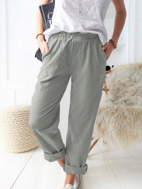 Casual Elastic High Waist Straight Trousers