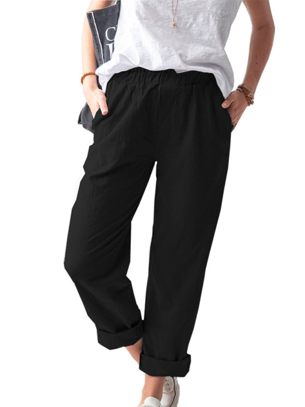 Casual Elastic High Waist Straight Trousers