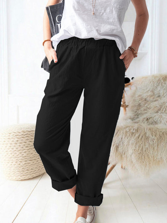 Casual Elastic High Waist Straight Trousers