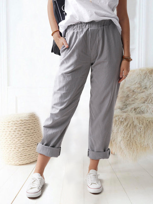 Casual Elastic High Waist Straight Trousers