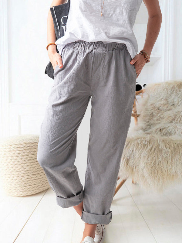 Casual Elastic High Waist Straight Trousers