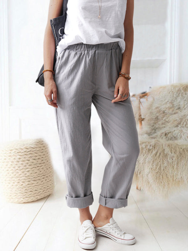 Casual Elastic High Waist Straight Trousers