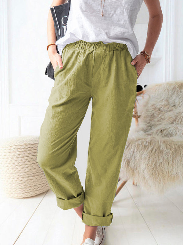 Casual Elastic High Waist Straight Trousers