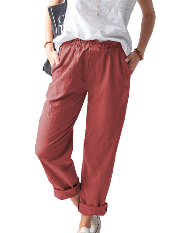 Casual Elastic High Waist Straight Trousers