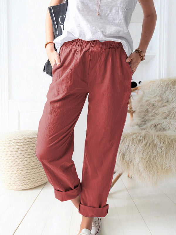 Casual Elastic High Waist Straight Trousers