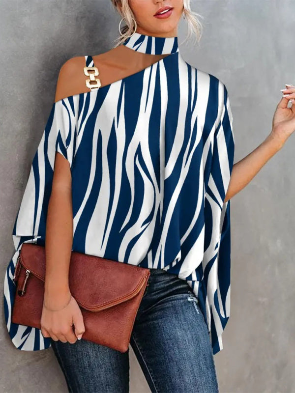 Halter Neck Dolman Sleeve Print Shirt