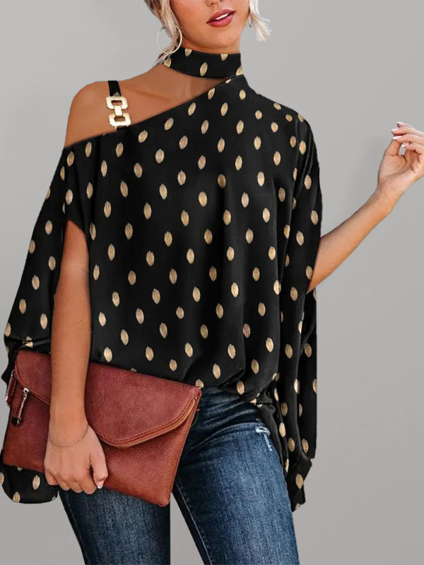 Halter Neck Dolman Sleeve Print Shirt