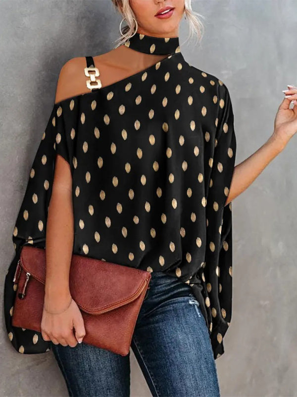 Halter Neck Dolman Sleeve Print Shirt