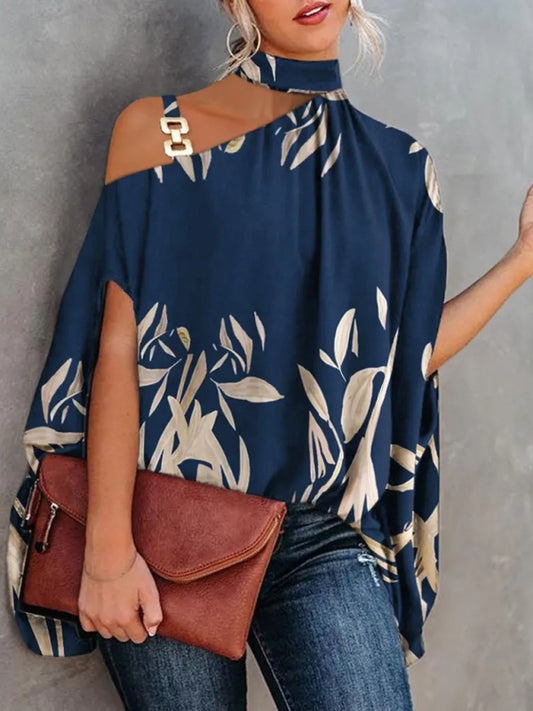 Halter Neck Dolman Sleeve Print Shirt