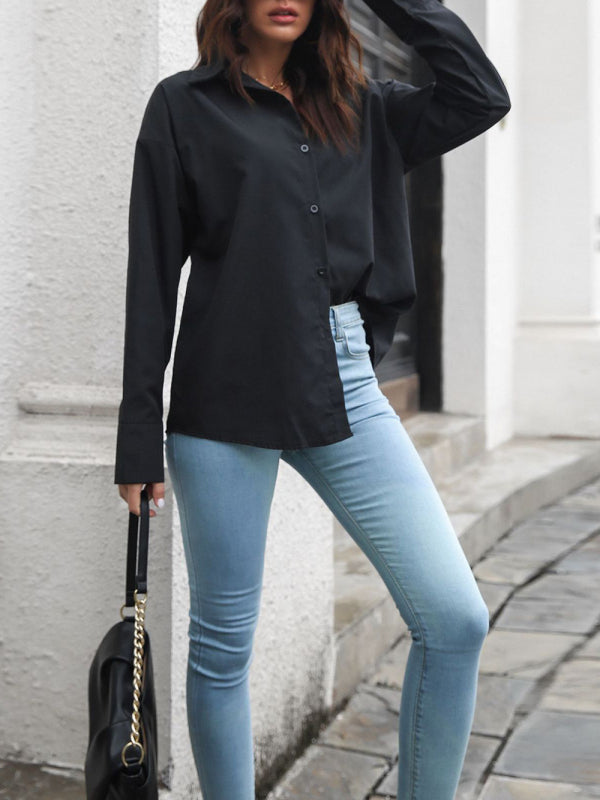 Long Sleeve Drop Shoulder Shirt With Sleeve Button Detail