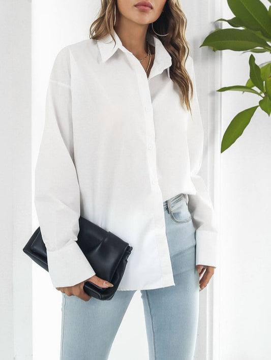 Long Sleeve Drop Shoulder Shirt With Sleeve Button Detail