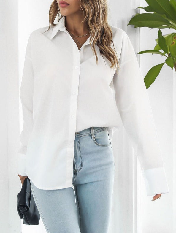 Long Sleeve Drop Shoulder Shirt With Sleeve Button Detail