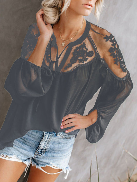 Sheer Knit V-Neck Laced Top