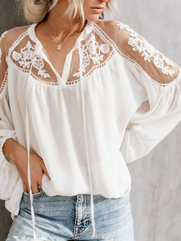 Sheer Knit V-Neck Laced Top