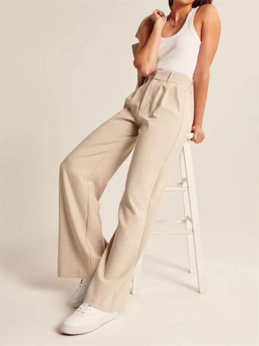 Solid Color High Waist Wide Leg Trousers