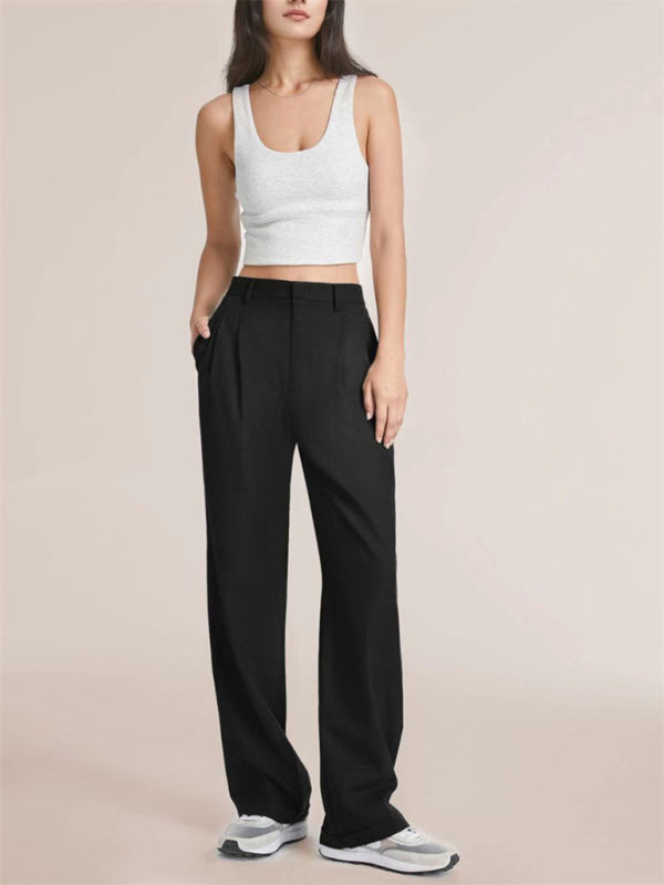 Solid Color High Waist Wide Leg Trousers