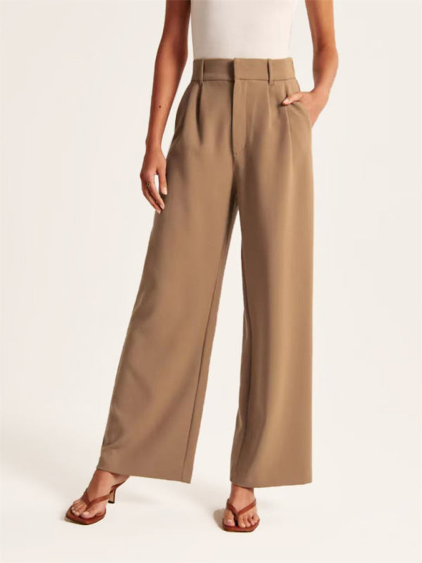 Solid Color High Waist Wide Leg Trousers