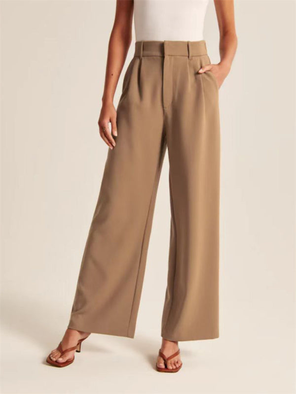 Solid Color High Waist Wide Leg Trousers