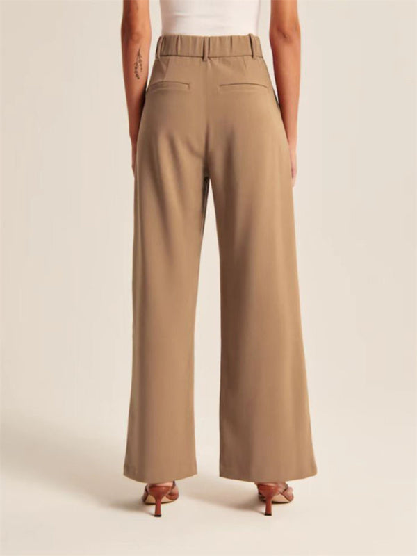 Solid Color High Waist Wide Leg Trousers