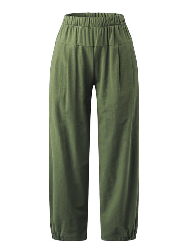 Solid Color Crop Wide-leg Linen Pants