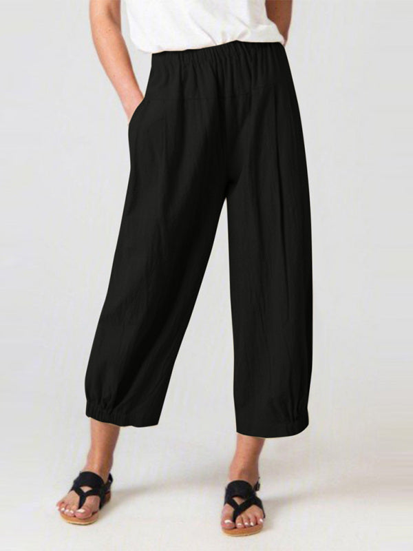 Solid Color Crop Wide-leg Linen Pants