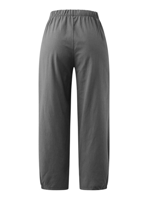 Solid Color Crop Wide-leg Linen Pants