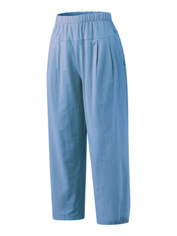 Solid Color Crop Wide-leg Linen Pants