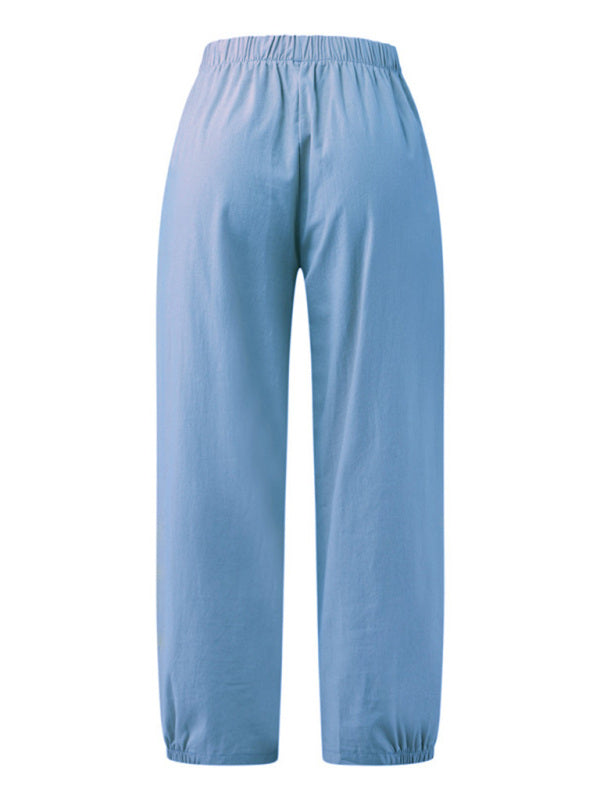 Solid Color Crop Wide-leg Linen Pants