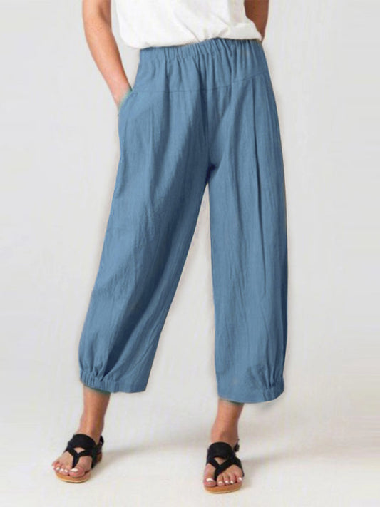 Solid Color Crop Wide-leg Linen Pants