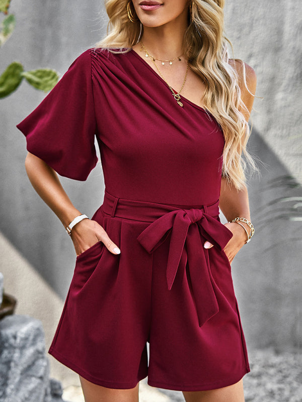 Elegant Solid Color One Shoulder Rompers