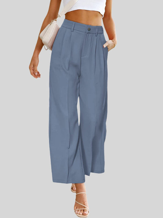 High Waist Button Down Trousers With Pockets