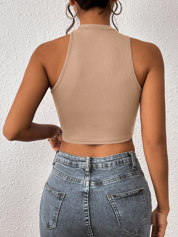 Knitted Asymmetrical Cropped Halter